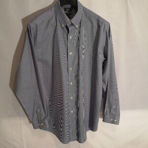 Denver Hayes Men's Size 16 1/2 Blue Pattern Non Iron Button Front Dress Shirt